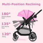 INFANS 2 in 1 Baby Stroller, High Landscape Infant Stroller & Reversible Bassinet Pram, Foldable Pushchair with Adjustable Canopy, Cup Holder, Storage Basket, Suspension Wheels (Light Pink) - LittleTreasures