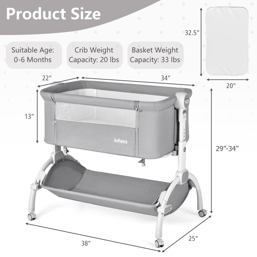 INFANS 3 - in - 1 Baby Rocking Bassinet & Portable Co - Sleeper Crib - LittleTreasures