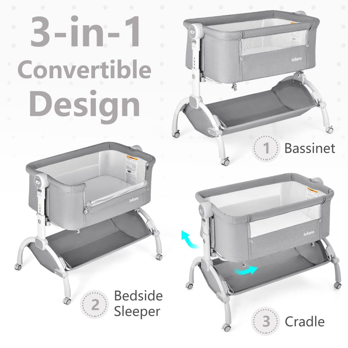 INFANS 3 - in - 1 Baby Rocking Bassinet & Portable Co - Sleeper Crib - LittleTreasures