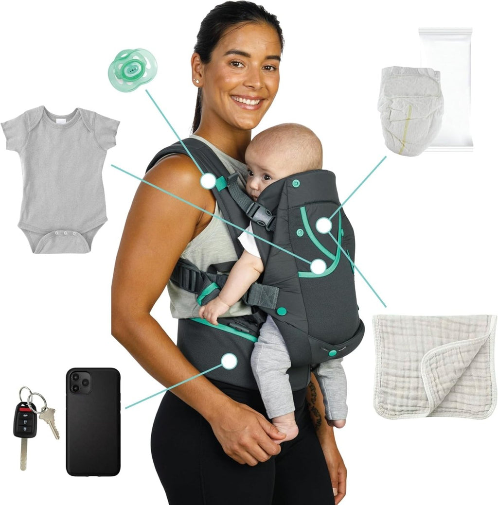 Infantino Carry On Active - Ergonomic Multi - Pocket Infant & Toddler Carrier, 8 - 40 lbs, with Padded Straps, Lumbar Belt Storage & Pacifier Loop - LittleTreasures