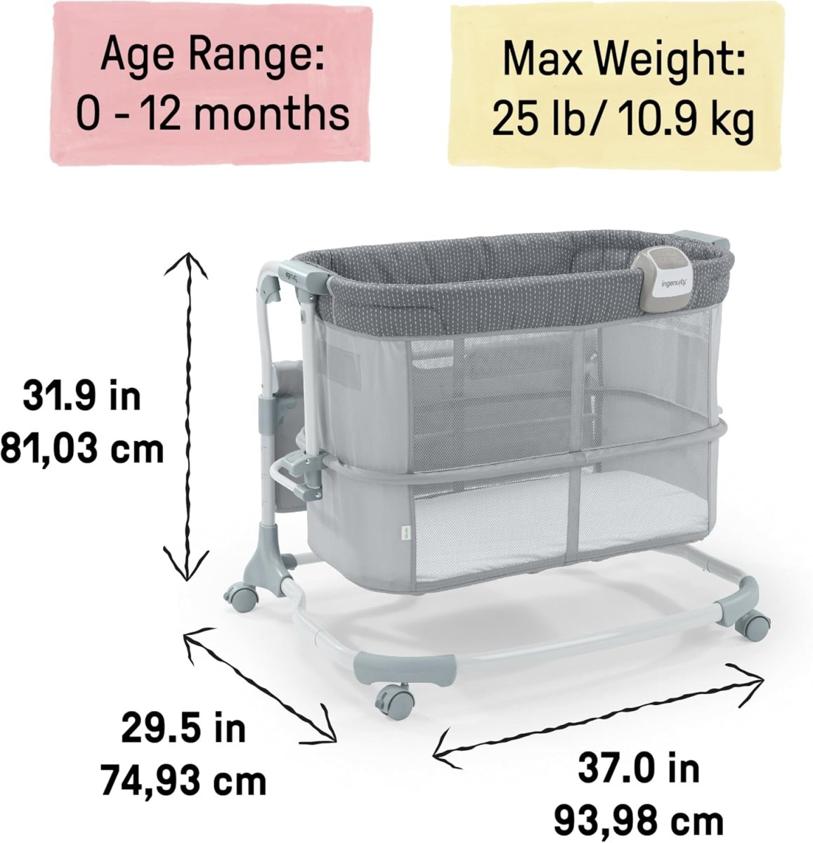 Ingenuity Dream & Grow 2 - in - 1 Bedside Bassinet & Crib - LittleTreasures