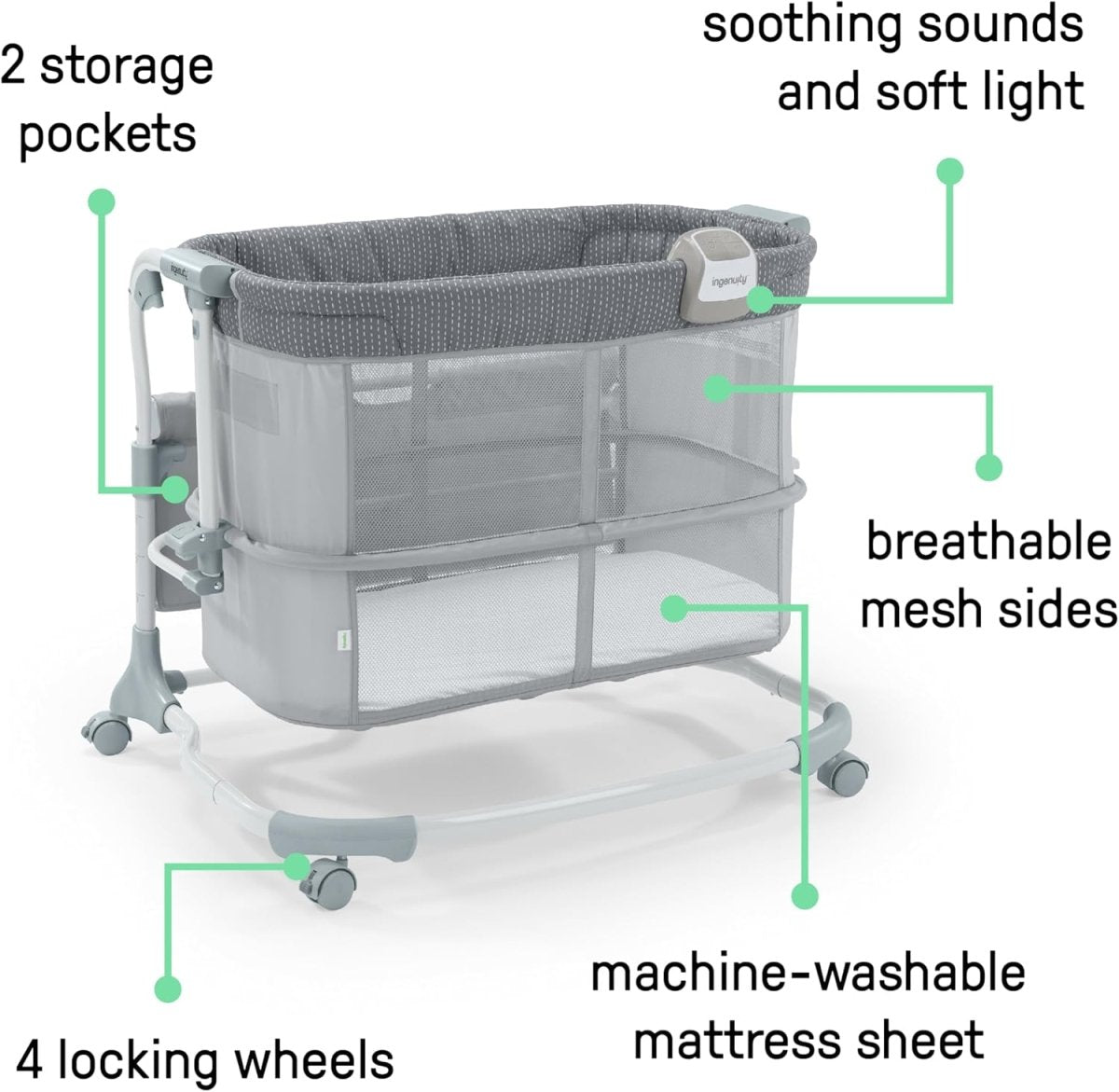 Ingenuity Dream & Grow 2 - in - 1 Bedside Bassinet & Crib - LittleTreasures