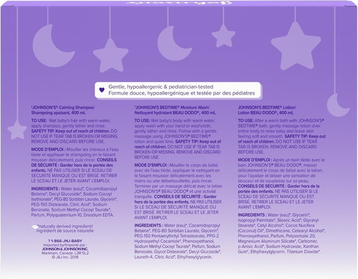 Johnson's Baby Bedtime Gift Set, 3 count, Moisturizing Lotion and Cream for Dry Skin, Baby Wash, Baby Shampoo (3 X 400ml) - LittleTreasures