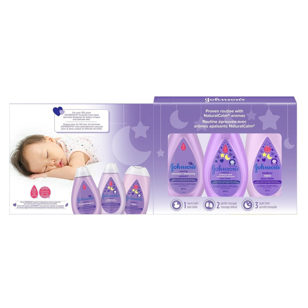 Johnson's Baby Bedtime Gift Set, 3 count, Moisturizing Lotion and Cream for Dry Skin, Baby Wash, Baby Shampoo (3 X 400ml) - LittleTreasures