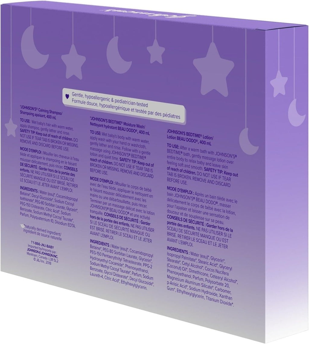 Johnson's Baby Bedtime Gift Set, 3 count, Moisturizing Lotion and Cream for Dry Skin, Baby Wash, Baby Shampoo (3 X 400ml) - LittleTreasures