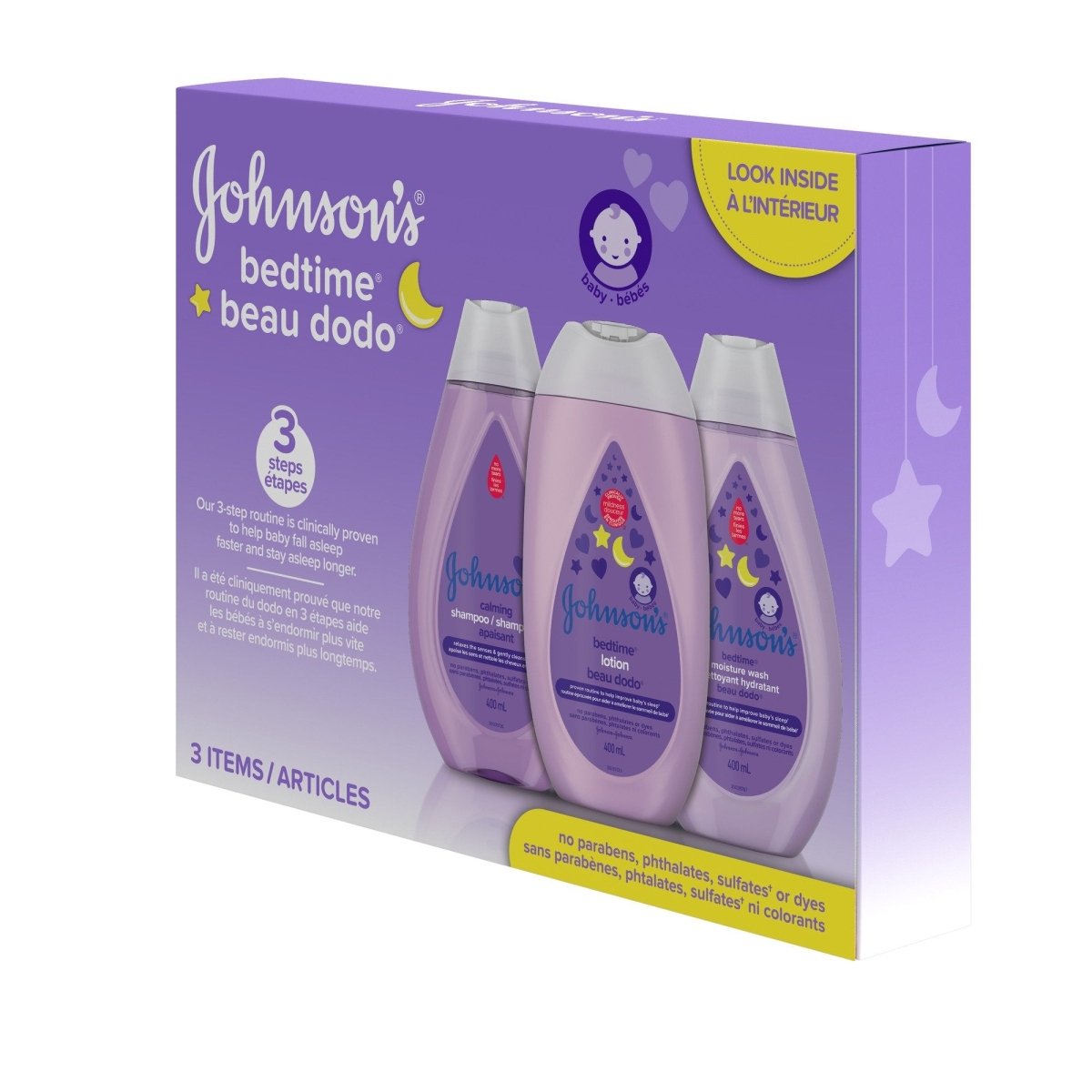 Johnson's Baby Bedtime Gift Set, 3 count, Moisturizing Lotion and Cream for Dry Skin, Baby Wash, Baby Shampoo (3 X 400ml) - LittleTreasures