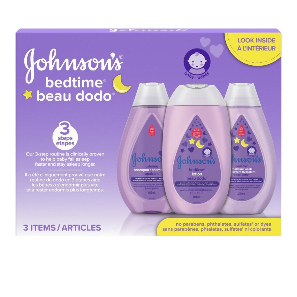 Johnson's Baby Bedtime Gift Set, 3 count, Moisturizing Lotion and Cream for Dry Skin, Baby Wash, Baby Shampoo (3 X 400ml) - LittleTreasures