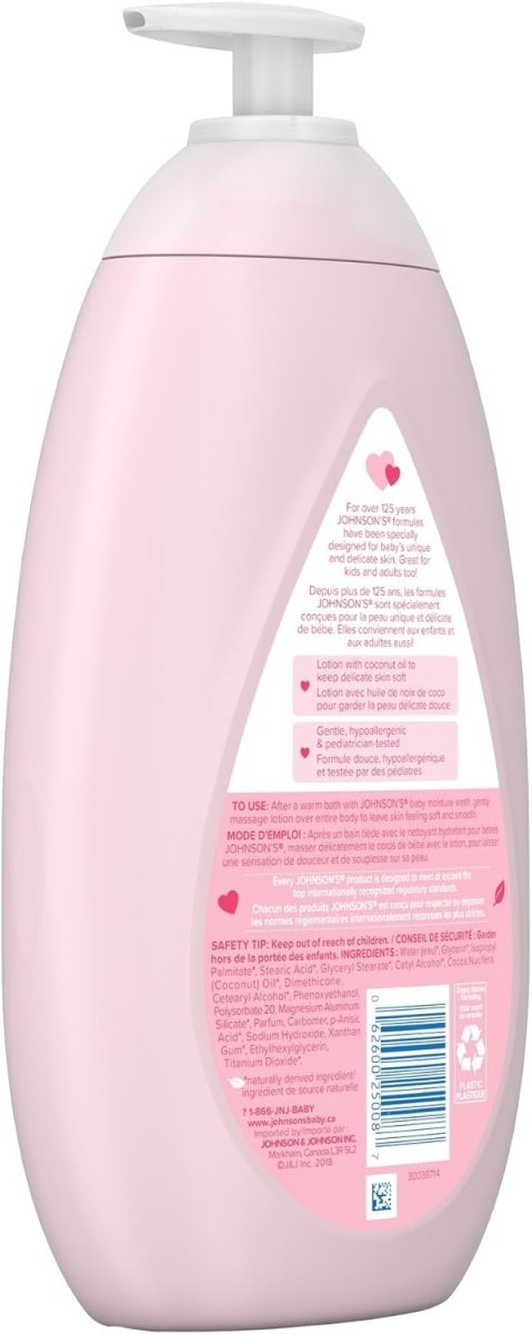 Johnson's Moisturizing Mild Pink Baby Lotion with Coconut Oil for Delicate Baby Skin, Paraben - , Phthalate - & Dye - Free, Hypoallergenic & Dermatologist - Tested, Baby Skin Care 800ml - LittleTreasures