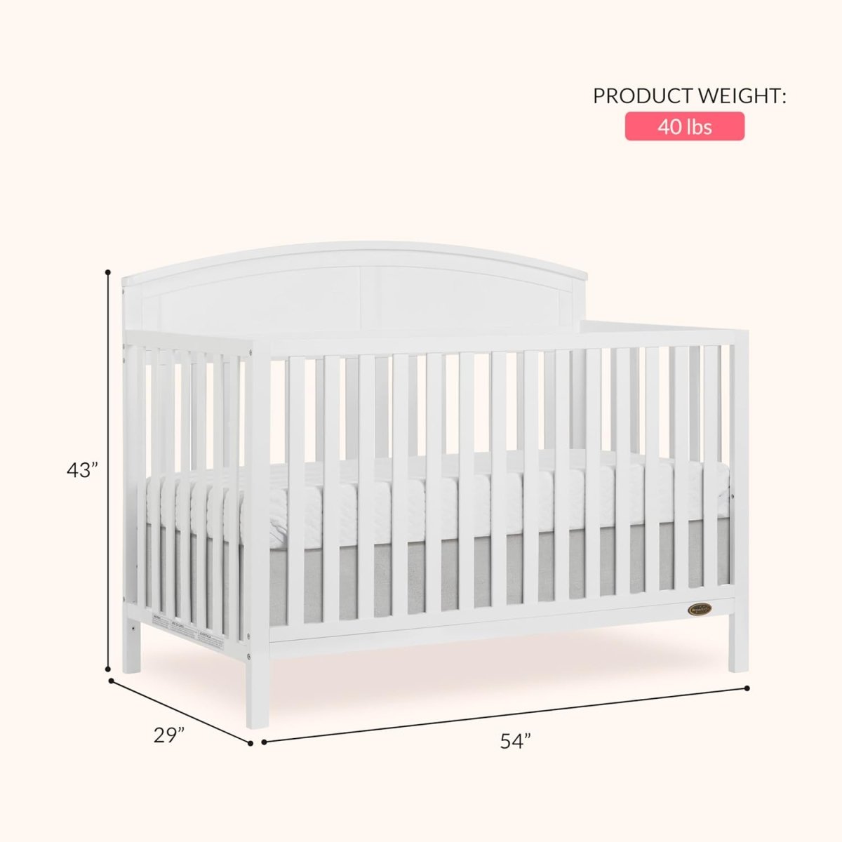 JPMA & Greenguard Gold Certified Dream On Me Storybrooke 5 in 1 Convertible Crib in White, Built of Sustainable Pinewood, 3 Mattress Height Settings, Non - Toxic Water - Based Paint Finish - LittleTreasures