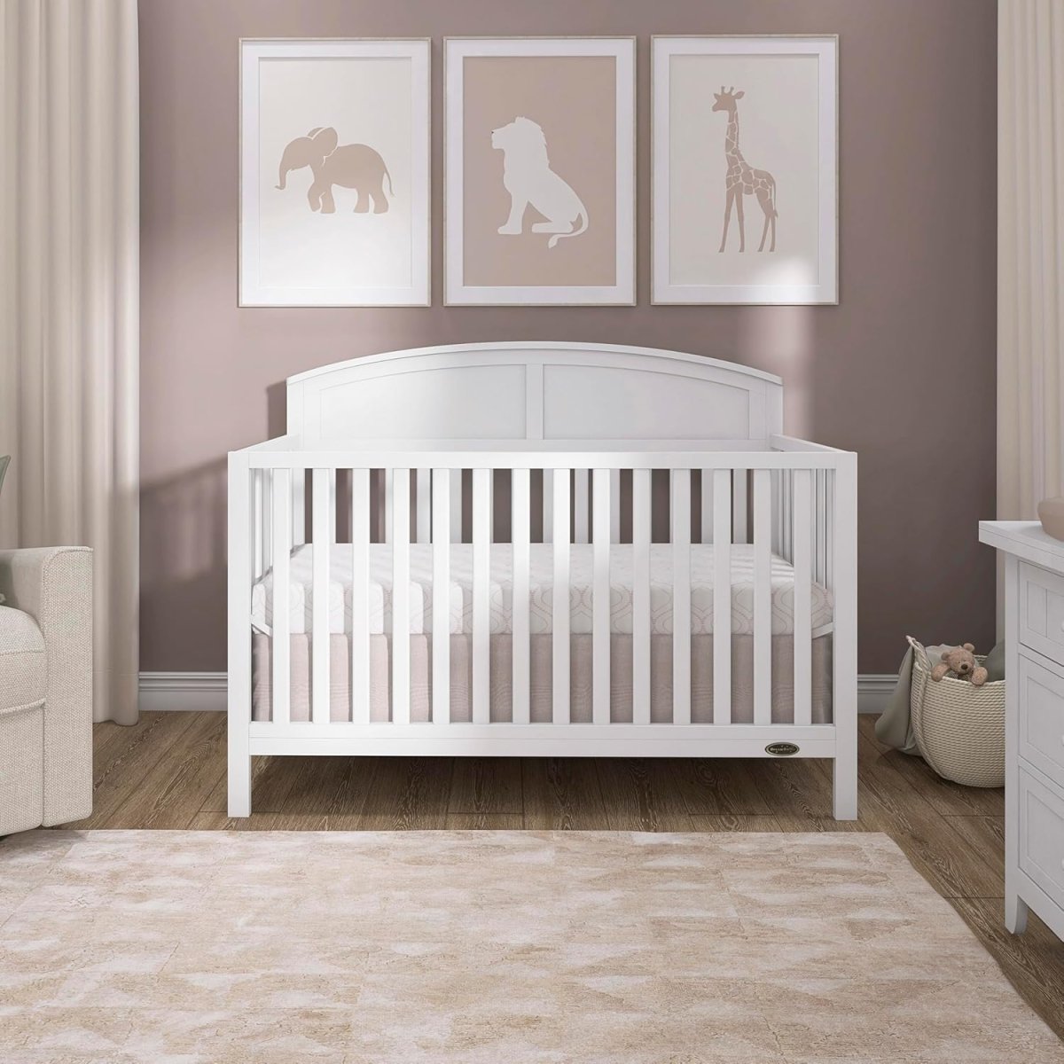 JPMA & Greenguard Gold Certified Dream On Me Storybrooke 5 in 1 Convertible Crib in White, Built of Sustainable Pinewood, 3 Mattress Height Settings, Non - Toxic Water - Based Paint Finish - LittleTreasures