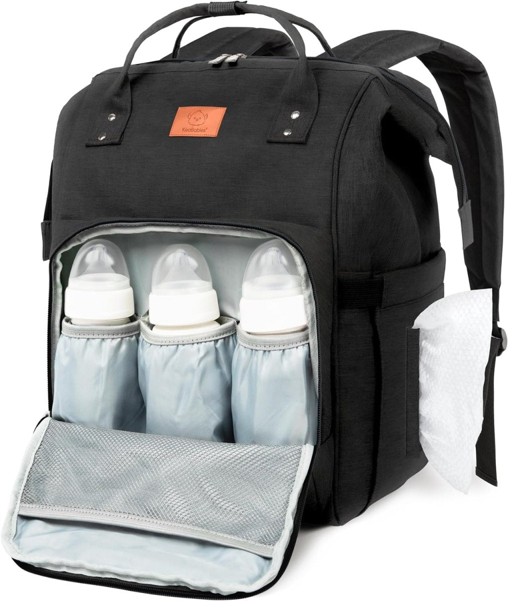 KeaBabies Baby Diaper Bag Backpack - Large Baby Bag for Boys, Girls, Waterproof Multi Function Travel Diaper Backpack with Changing Pad, Durable Travel Essentials for Moms and Dads (Trendy Black) - LittleTreasures