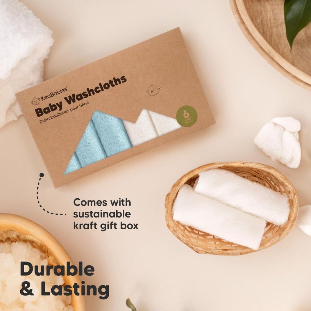 KeaBabies Organic Bamboo Baby Washcloths - 6 - Pack, Ultra Soft - LittleTreasures