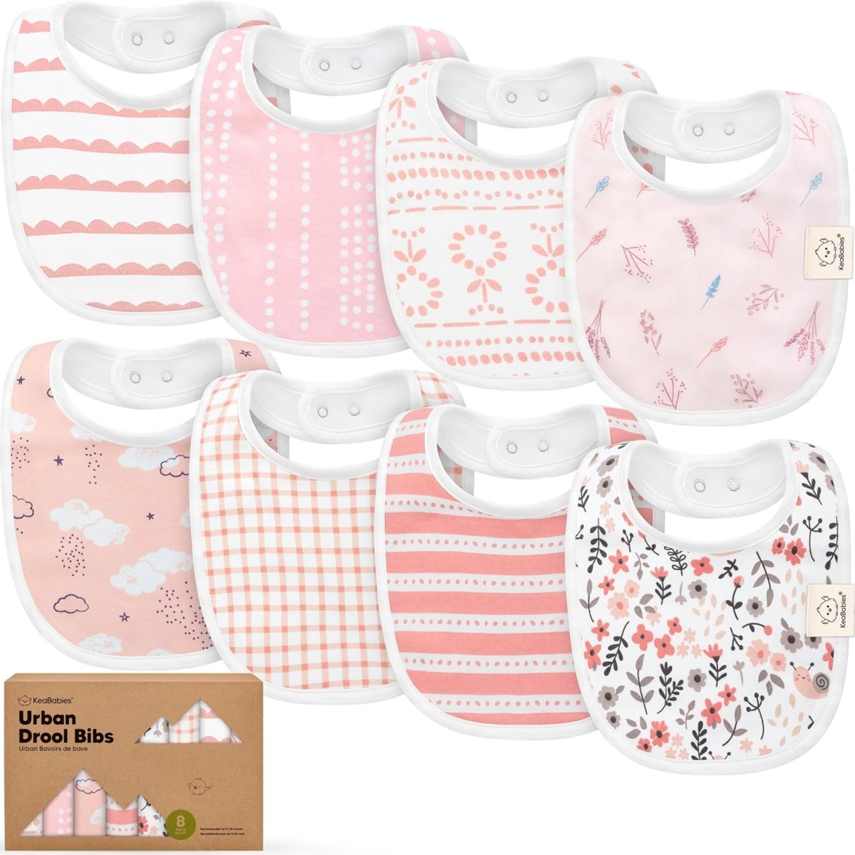 KeaBabies Organic Cotton 8 - Pack Baby Drool Bibs Unisex Adjustable - LittleTreasures