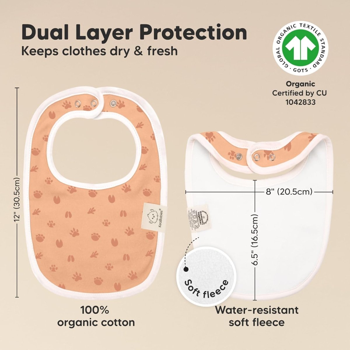 KeaBabies Organic Cotton 8 - Pack Baby Drool Bibs Unisex Adjustable - LittleTreasures