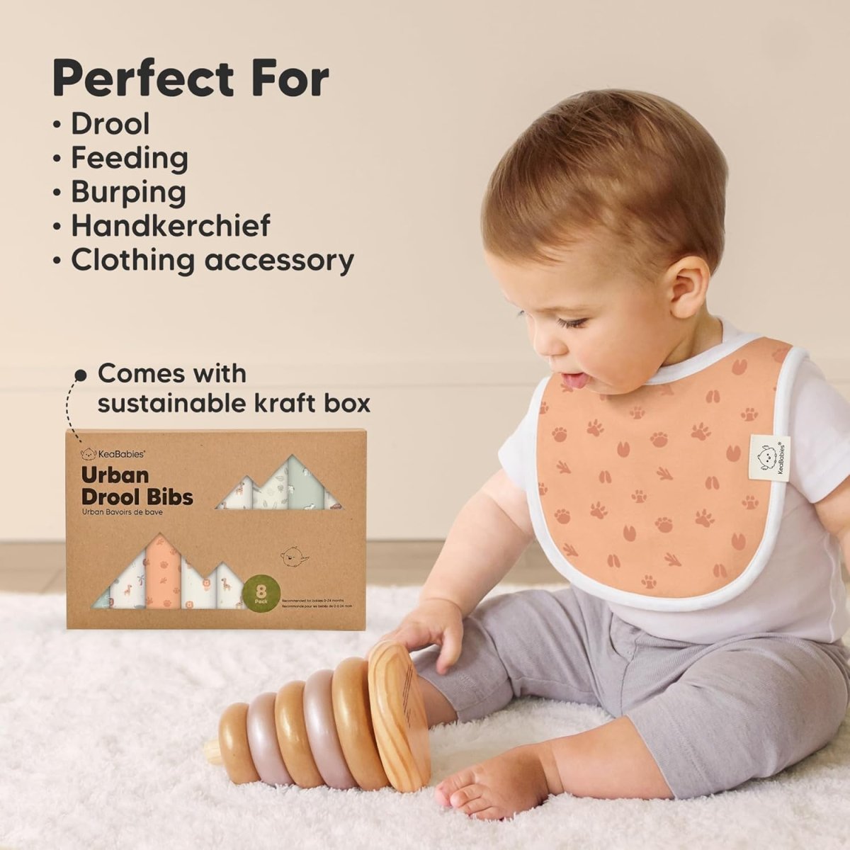 KeaBabies Organic Cotton 8 - Pack Baby Drool Bibs Unisex Adjustable - LittleTreasures