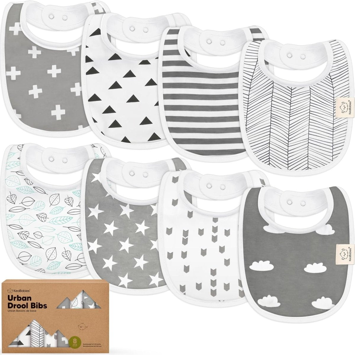 KeaBabies Organic Cotton Drool Bibs 8 - Pack - Unisex, Super Absorbent - LittleTreasures