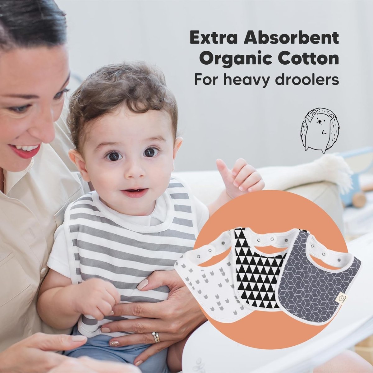 KeaBabies Organic Cotton Drool Bibs 8 - Pack - Unisex, Super Absorbent - LittleTreasures