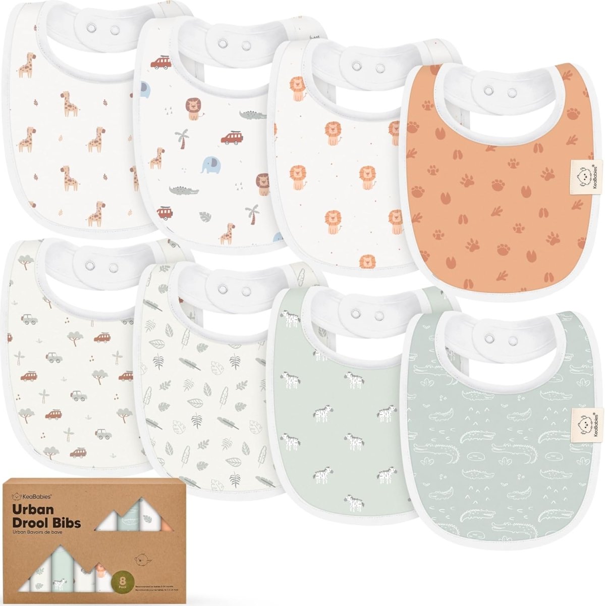 KeaBabies Organic Cotton Drool Bibs 8 - Pack - Unisex, Super Absorbent - LittleTreasures