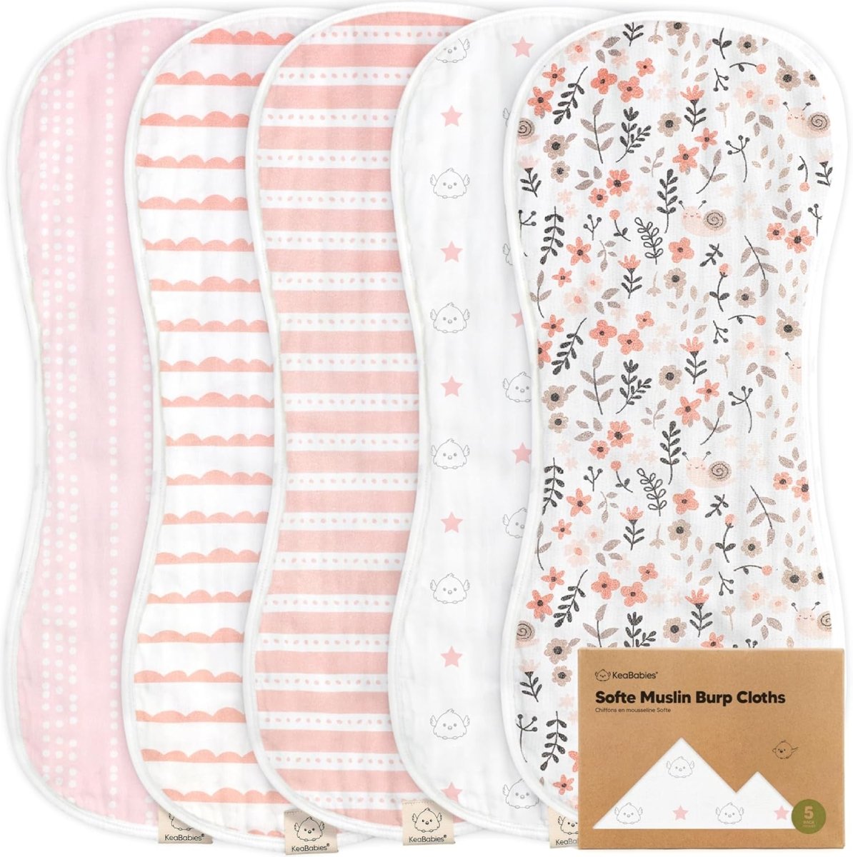 KeaBabies Softe 5 - Pack Organic Muslin Burp Cloths - Gender Neutral - LittleTreasures