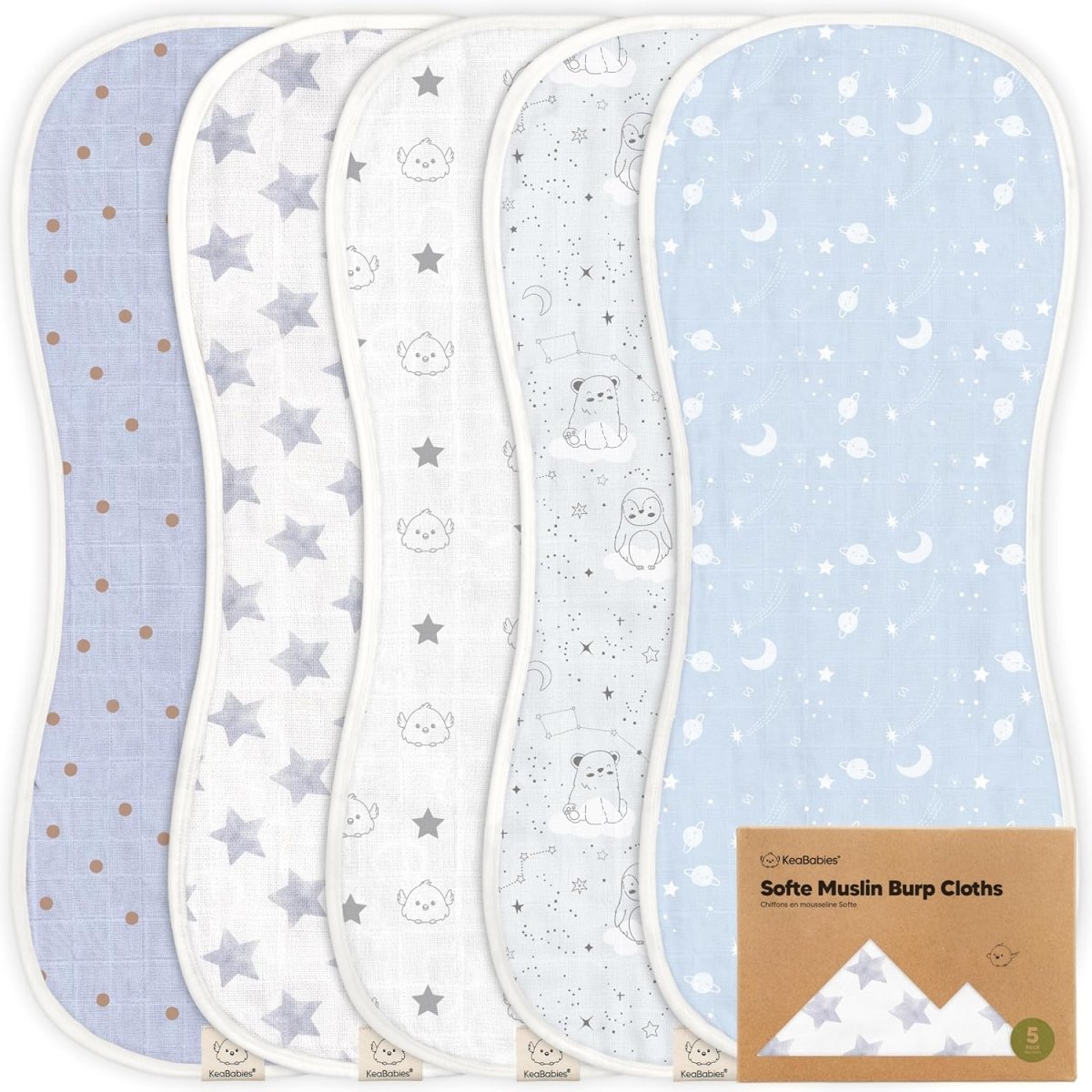 KeaBabies Softe 5 - Pack Organic Muslin Burp Cloths - Gender Neutral - LittleTreasures