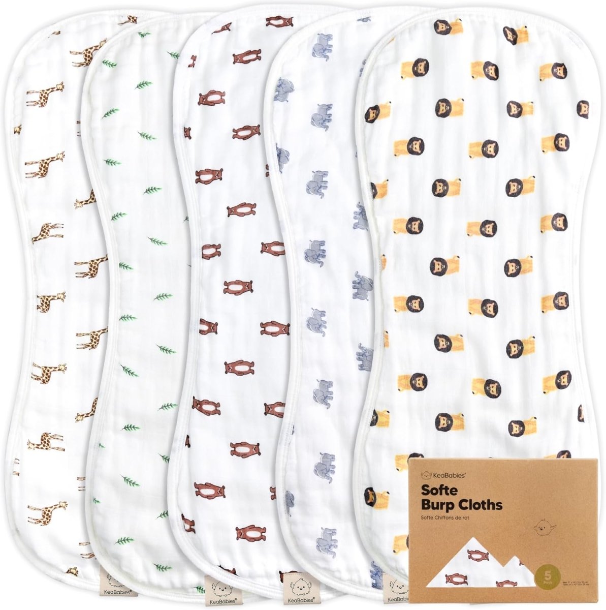 KeaBabies Softe 5 - Pack Organic Muslin Burp Cloths - Gender Neutral - LittleTreasures