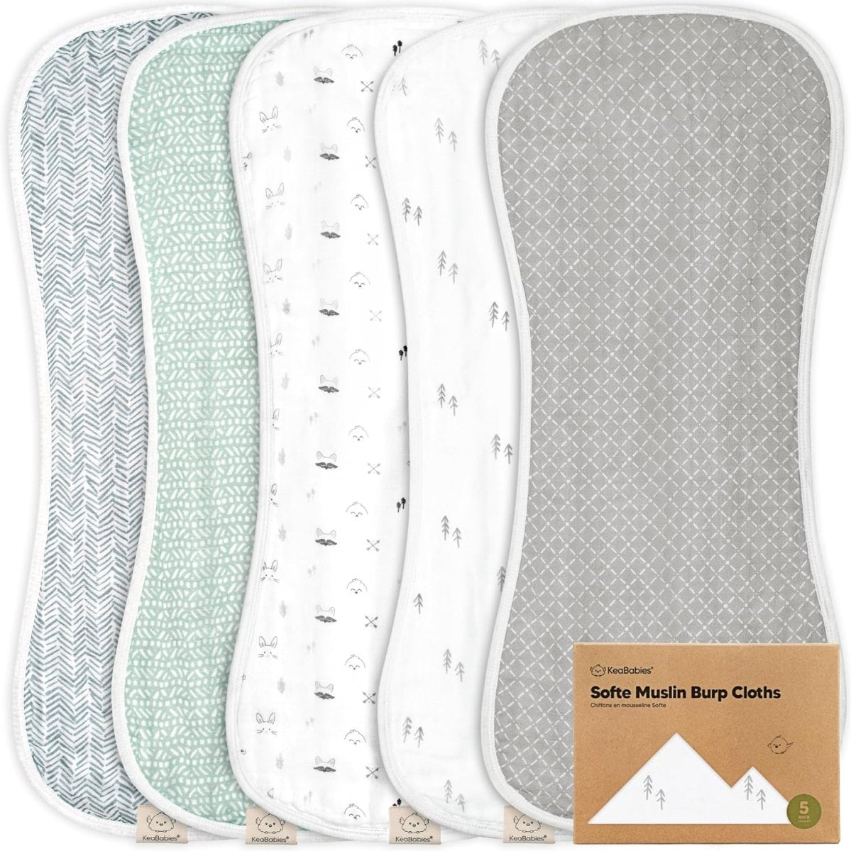 KeaBabies Softe 5 - Pack Organic Muslin Burp Cloths - Gender Neutral - LittleTreasures