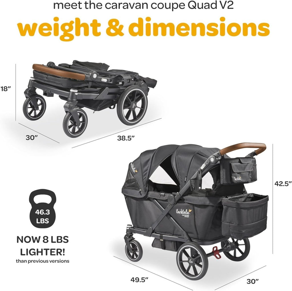 Larktale Caravan Coupe Quad V2, Compact Stroller Wagon with Reclining Seats for 4 Kids, Green - LittleTreasures