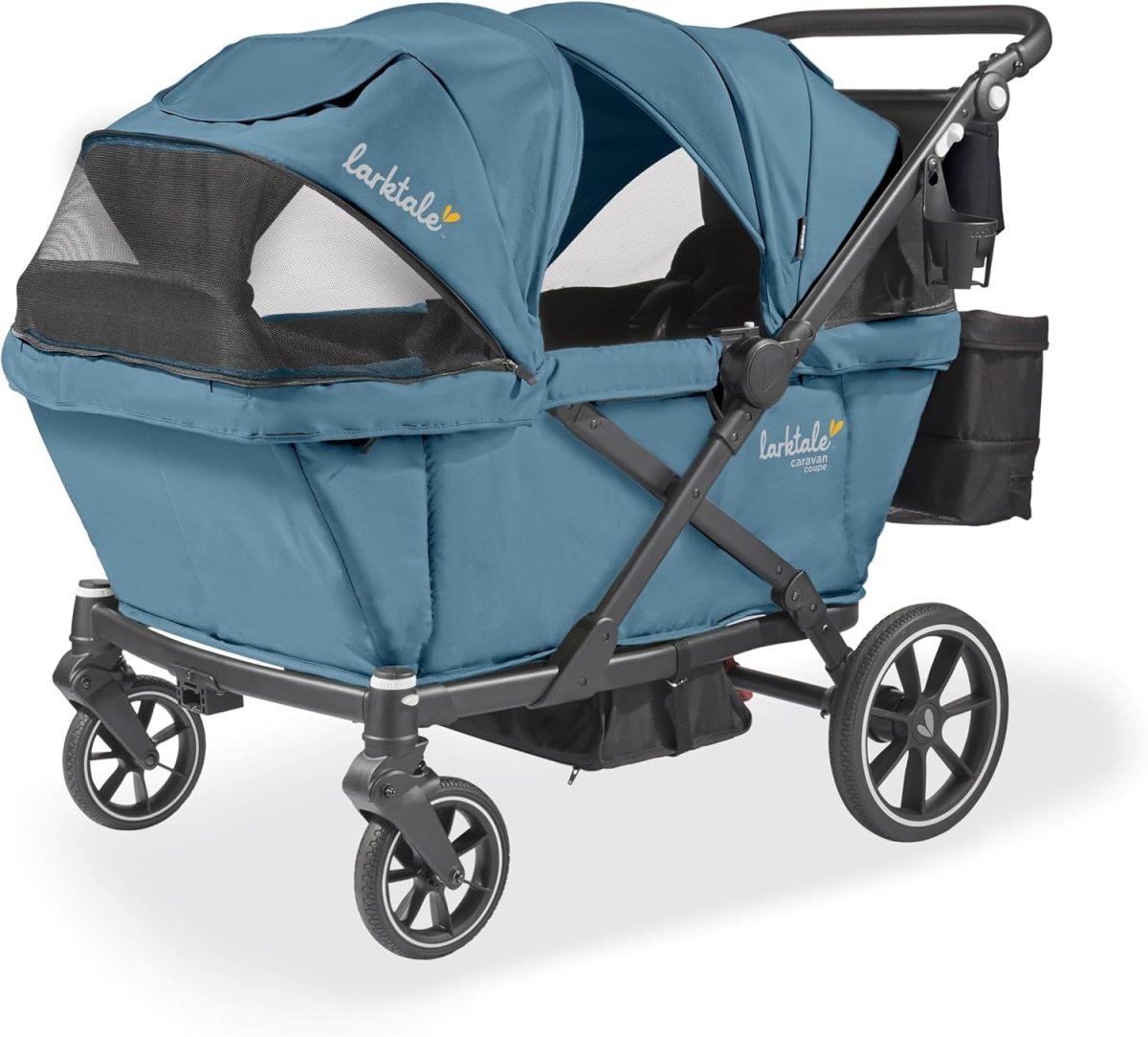 Larktale Caravan Coupe Quad V2, Compact Stroller Wagon with Reclining Seats for 4 Kids, Green - LittleTreasures