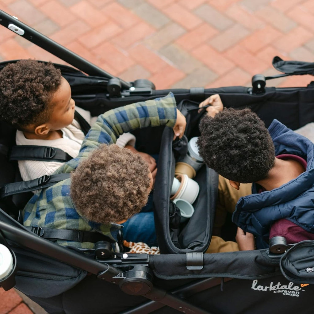 Larktale Caravan Coupe Quad V2, Compact Stroller Wagon with Reclining Seats for 4 Kids, Green - LittleTreasures