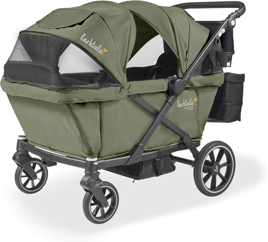Larktale Caravan Coupe Quad V2, Compact Stroller Wagon with Reclining Seats for 4 Kids, Green - LittleTreasures
