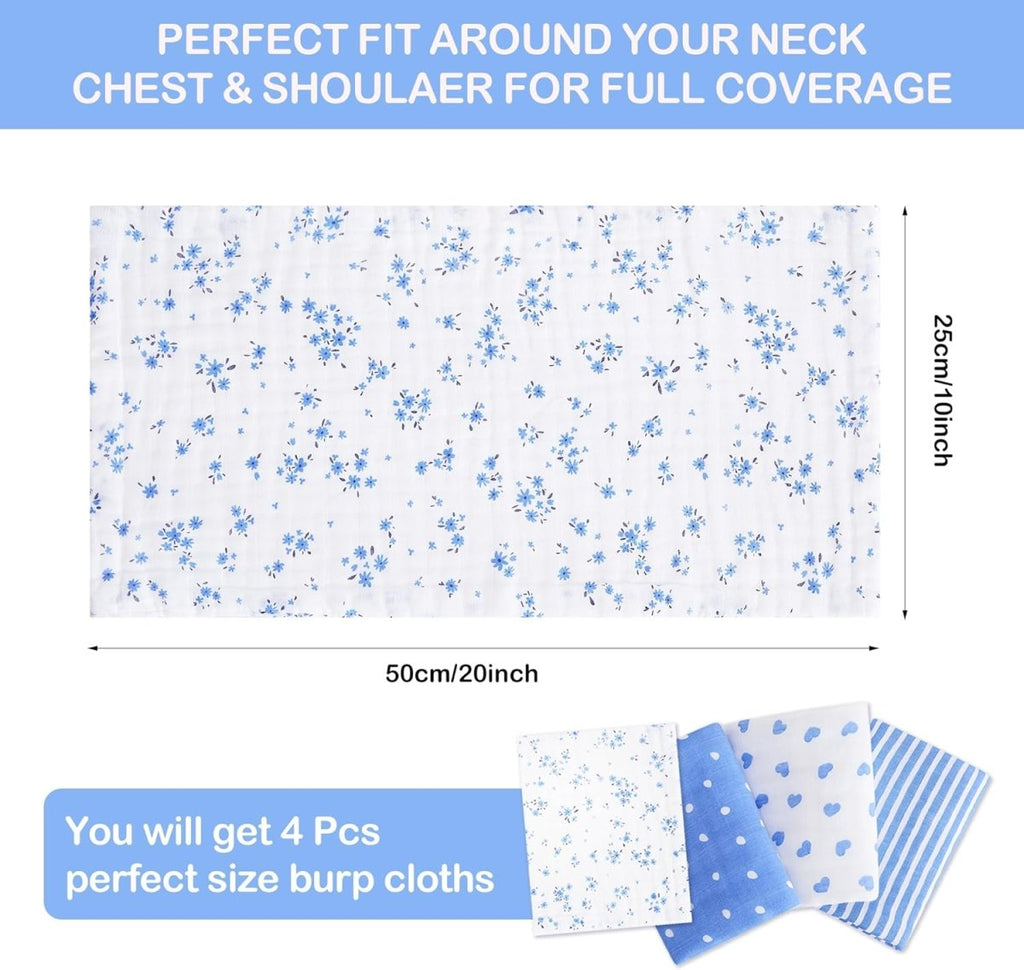 lasoftan Baby Muslin Burp Cloths, 100% Cotton Burping Cloths Super Absorbent Soft, Bath Towel Burp Cloths for Baby Girl Boy, Great Gift for Newborn, 10 x 20 inch, 4 Pack (Heart & Flowers) - LittleTreasures