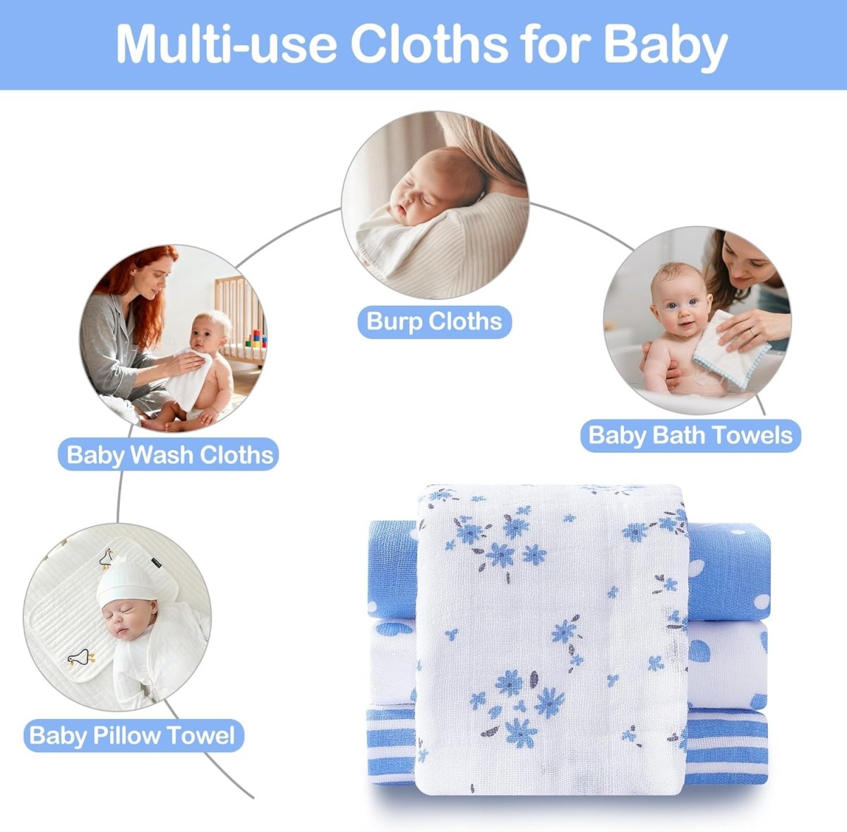 lasoftan Baby Muslin Burp Cloths, 100% Cotton Burping Cloths Super Absorbent Soft, Bath Towel Burp Cloths for Baby Girl Boy, Great Gift for Newborn, 10 x 20 inch, 4 Pack (Heart & Flowers) - LittleTreasures