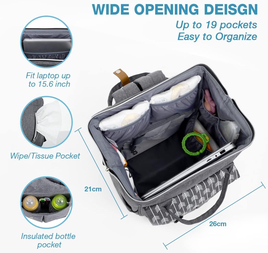 Lekebaby Diaper Backpack, Waterproof Travel Diaper Bag Baby Diaper Bag for Mom with Changing Pad & Pockets & Stroller Straps - LittleTreasures