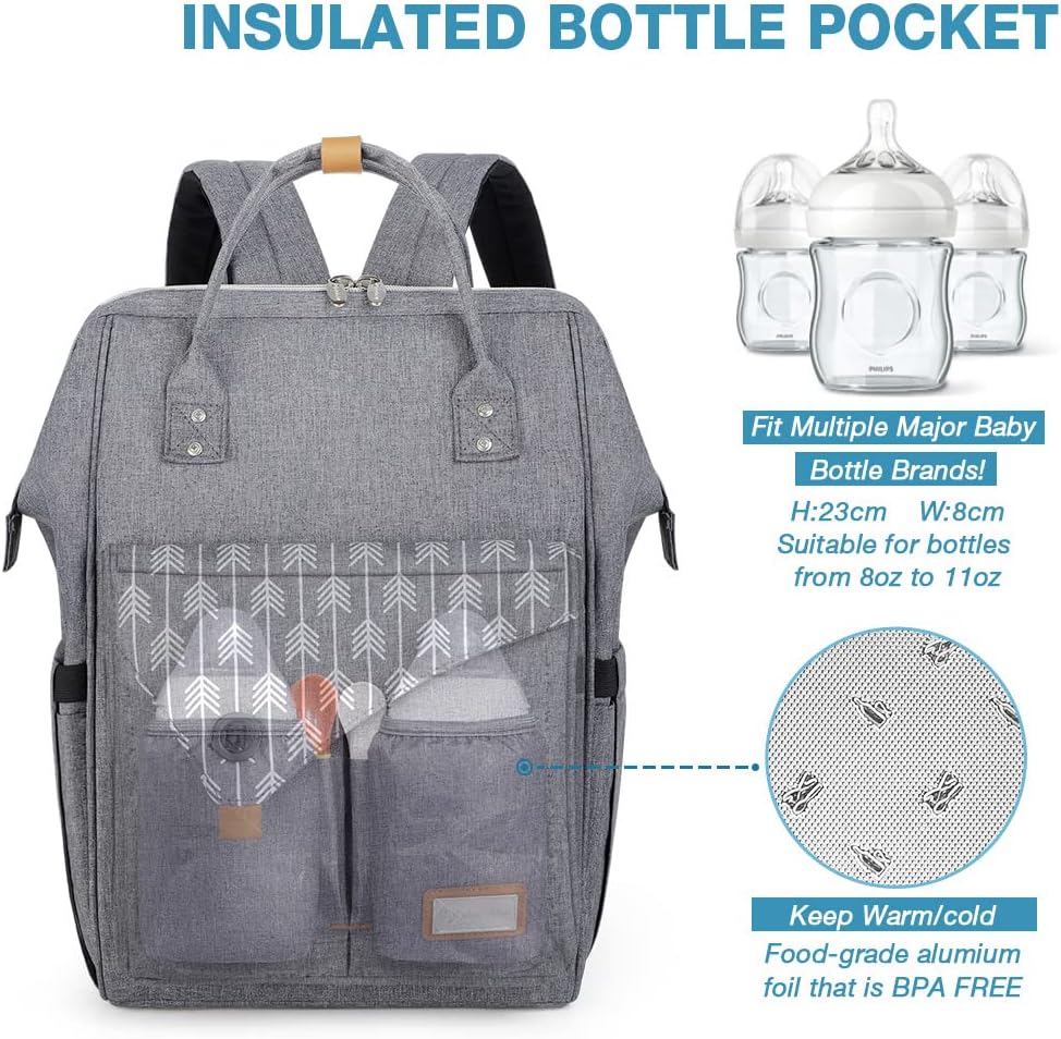Lekebaby Diaper Backpack, Waterproof Travel Diaper Bag Baby Diaper Bag for Mom with Changing Pad & Pockets & Stroller Straps - LittleTreasures