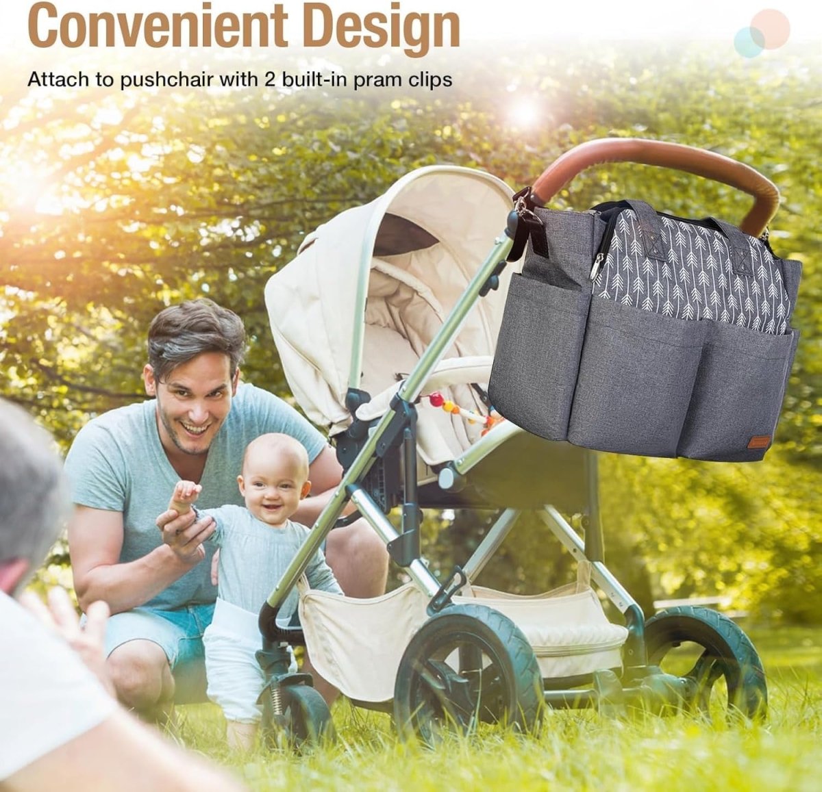 Lekebaby Large Diaper Tote Bag for Mom - Baby Diaper Satchel Bag with Insulated Pockets & Changing Pad & Stroller Straps - LittleTreasures