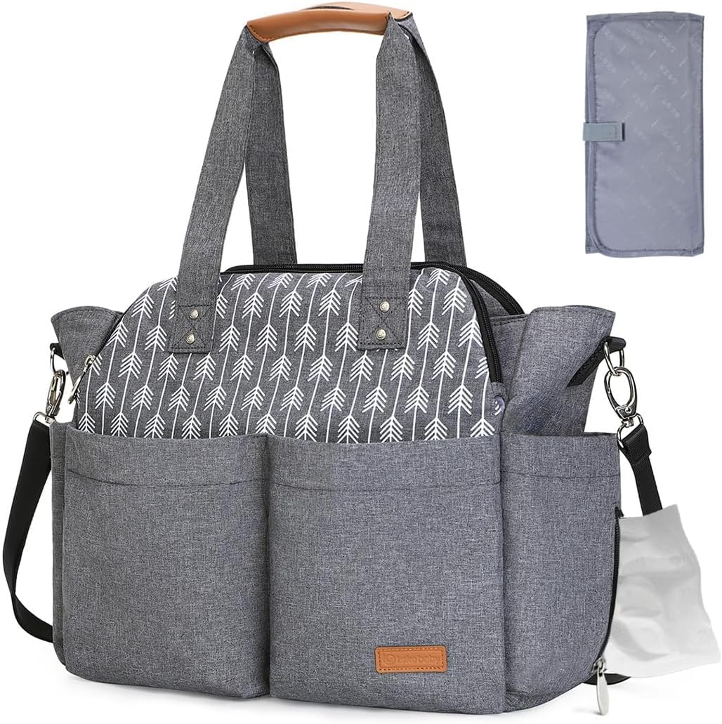 Lekebaby Large Diaper Tote Bag for Mom - Baby Diaper Satchel Bag with Insulated Pockets & Changing Pad & Stroller Straps - LittleTreasures