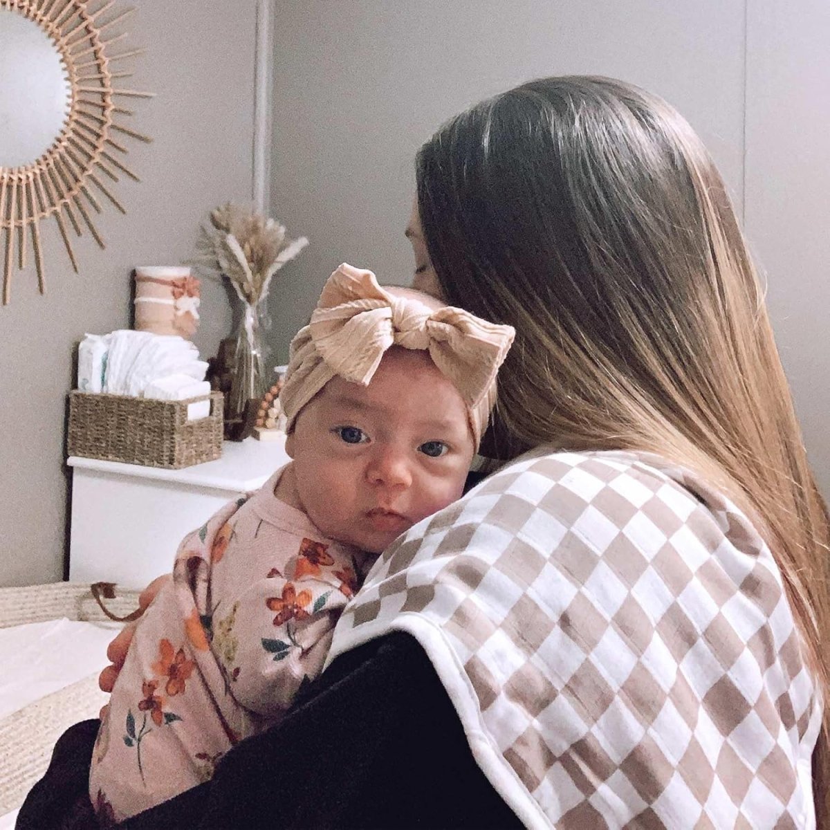 LifeTree Bamboo Muslin Burp Cloths - Soft, Checkered, 22"x10 - LittleTreasures