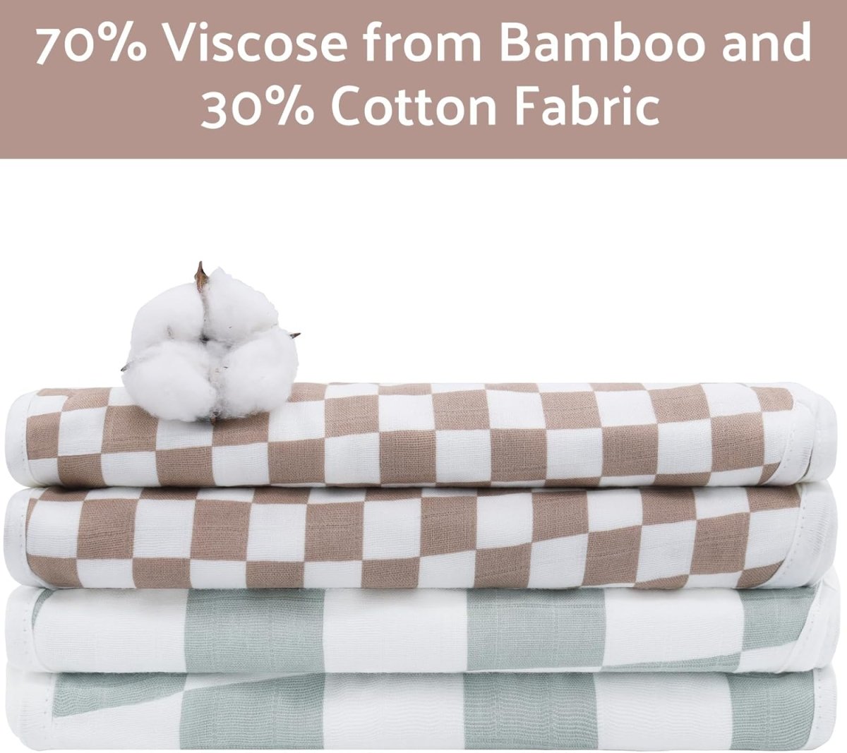 LifeTree Bamboo Muslin Burp Cloths - Soft, Checkered, 22"x10 - LittleTreasures