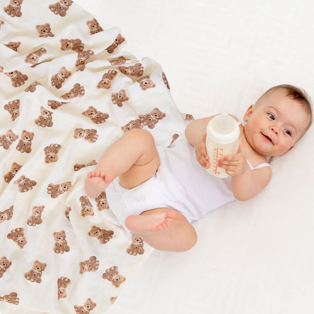 LifeTree Muslin Swaddle Blankets Neutral, Baby Swaddling Wrap Nursery Blanket for Boys & Girls Unisex, Soft 70% Viscose from Bamboo and 30% Cotton, Large 47 x 47 inches, Bear & Checkered Coffee - LittleTreasures