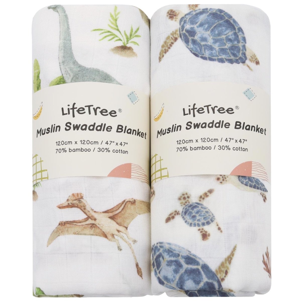 LifeTree Muslin Swaddle Blankets Neutral, Baby Swaddling Wrap Nursery Blanket for Boys & Girls Unisex, Soft 70% Viscose from Bamboo and 30% Cotton, Large 47 x 47 inches, Bear & Checkered Coffee - LittleTreasures