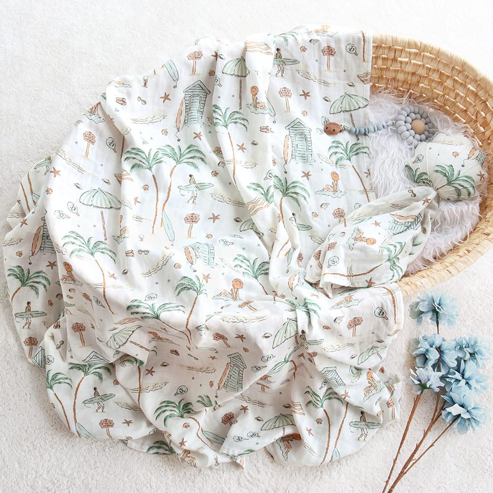 LifeTree Muslin Swaddle Blankets Neutral, Baby Swaddling Wrap Nursery Blanket for Boys & Girls Unisex, Soft 70% Viscose from Bamboo and 30% Cotton, Large 47 x 47 inches, Bear & Checkered Coffee - LittleTreasures