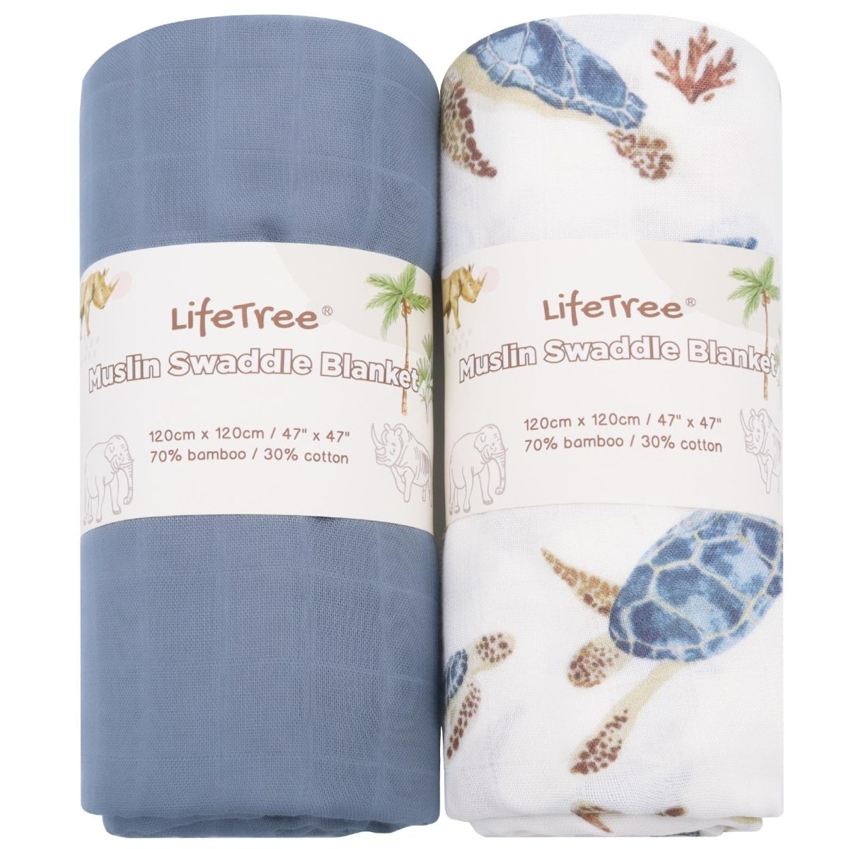 LifeTree Muslin Swaddle Blankets Neutral, Baby Swaddling Wrap Nursery Blanket for Boys & Girls Unisex, Soft 70% Viscose from Bamboo and 30% Cotton, Large 47 x 47 inches, Bear & Checkered Coffee - LittleTreasures
