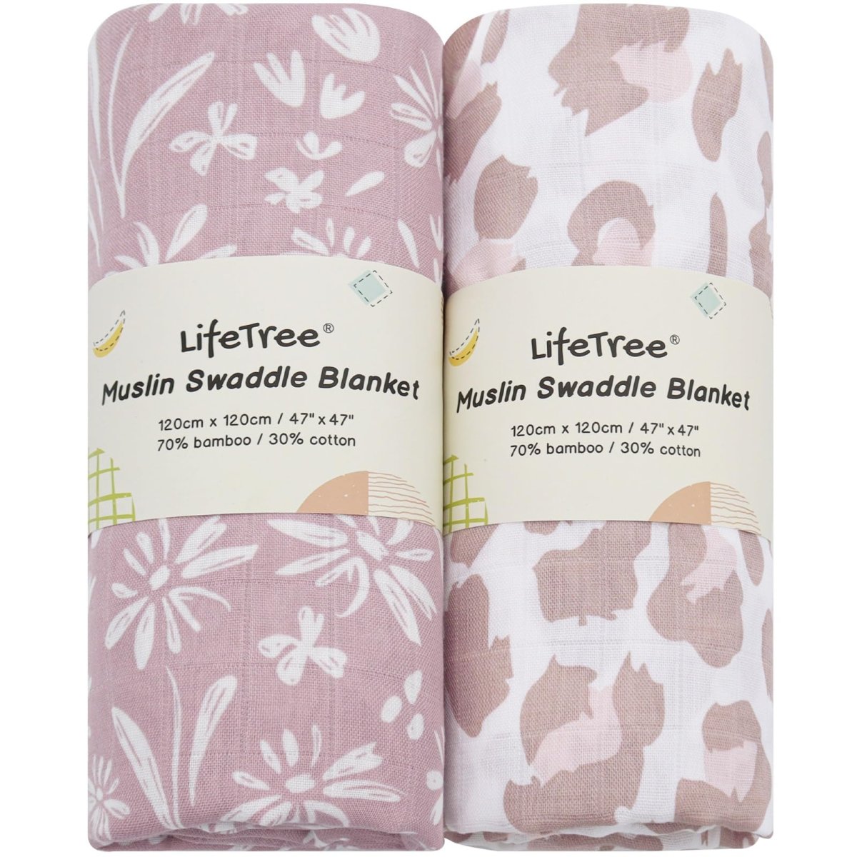 LifeTree Muslin Swaddle Blankets Neutral, Baby Swaddling Wrap Nursery Blanket for Boys & Girls Unisex, Soft 70% Viscose from Bamboo and 30% Cotton, Large 47 x 47 inches, Bear & Checkered Coffee - LittleTreasures