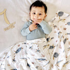 LifeTree Muslin Swaddle Blankets Neutral, Baby Swaddling Wrap Nursery Blanket for Boys & Girls Unisex, Soft 70% Viscose from Bamboo and 30% Cotton, Large 47 x 47 inches, Bear & Checkered Coffee - LittleTreasures