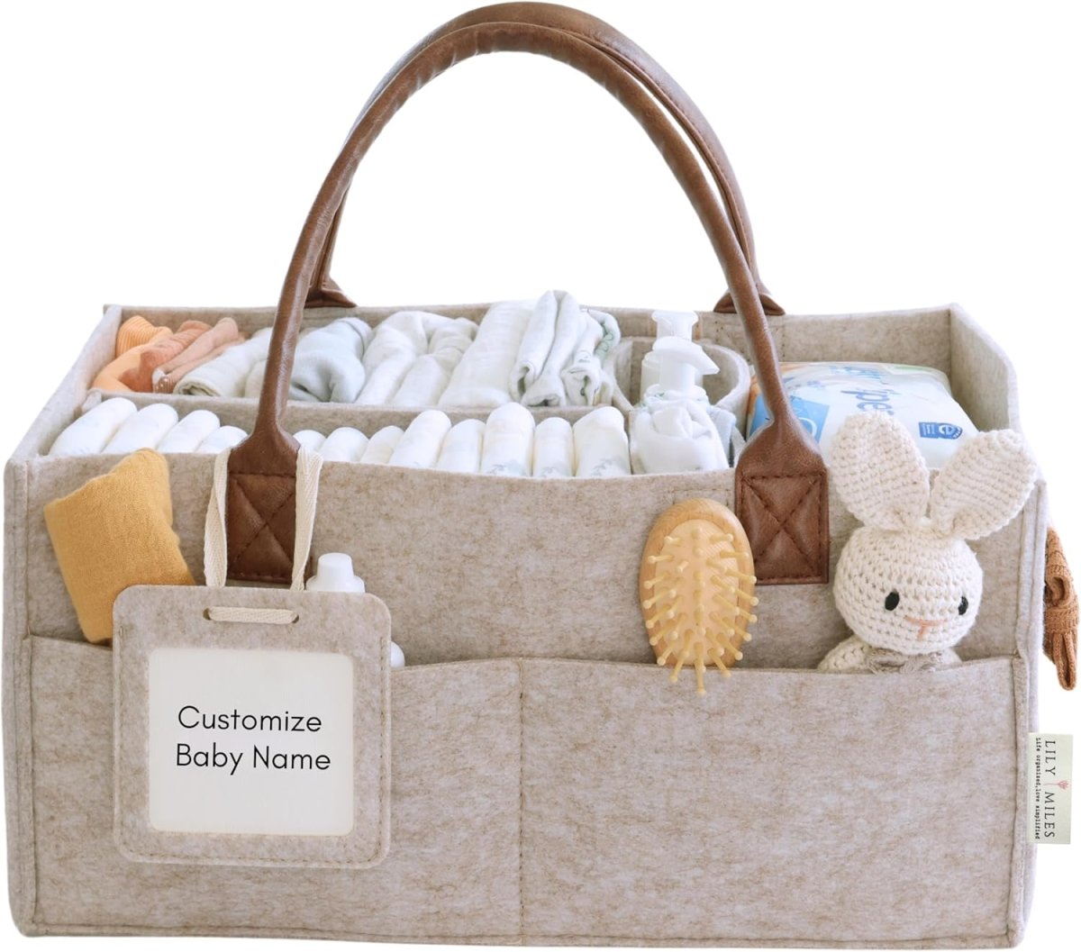 Lily Miles Baby Diaper Caddy Organizer - Nursery Storage Basket for Newborn Essentials Must Haves - Neutral Baby Gifts for Baby Shower Registry Items - Car Organizer for Diapers, Wipes (Sand, Large) - LittleTreasures