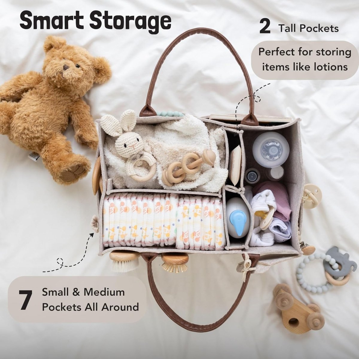 Lily Miles Baby Diaper Caddy Organizer - Nursery Storage Basket for Newborn Essentials Must Haves - Neutral Baby Gifts for Baby Shower Registry Items - Car Organizer for Diapers, Wipes (Sand, Large) - LittleTreasures