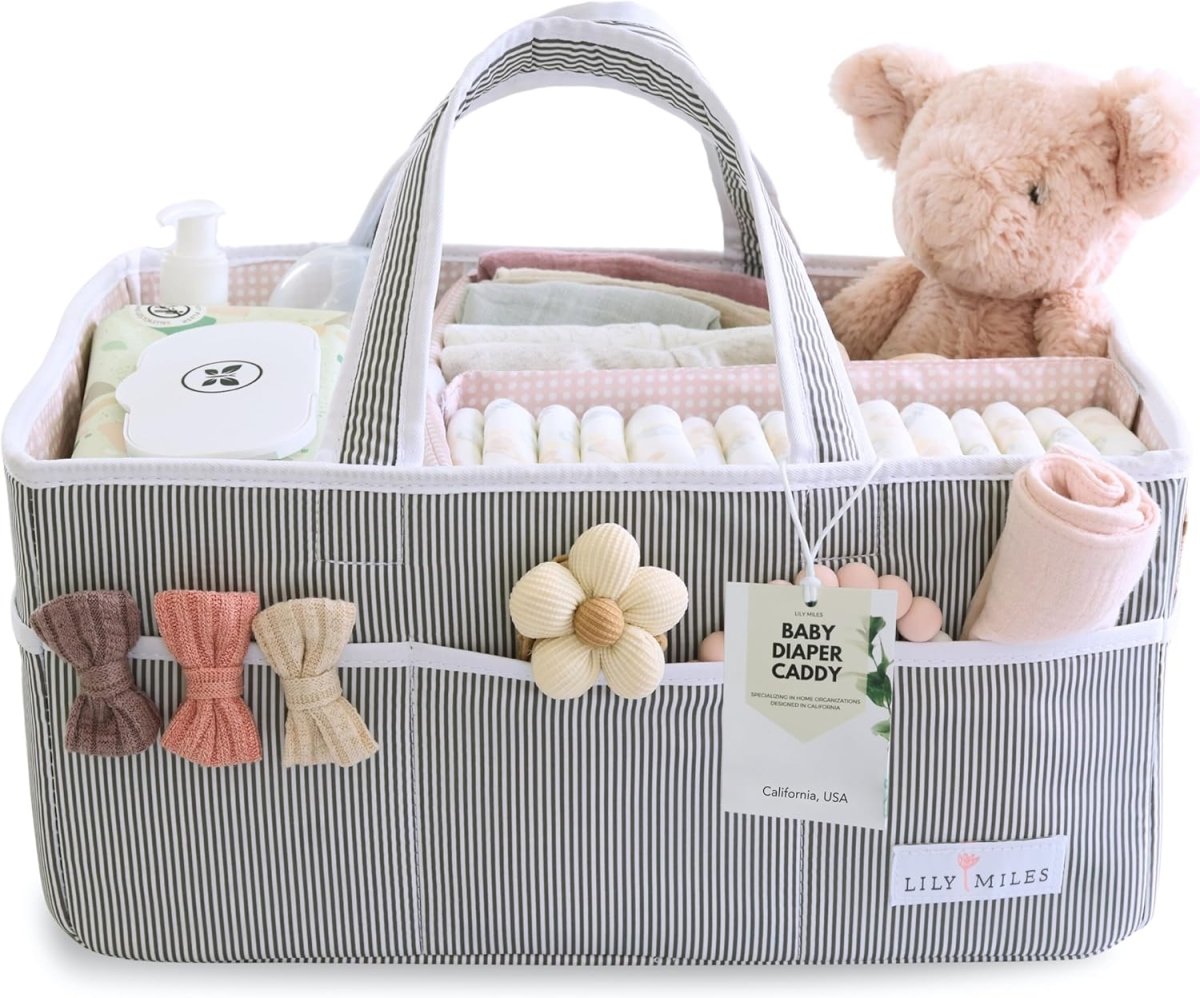Lily Miles Baby Diaper Caddy Organizer, Wipeable Diaper Organizer Basket with 8 Pockets for Newborn Essentials, Baby Shower Gifts, Nursery Tote Bag for Changing Table or Car (Rosy Lilac, Large) - LittleTreasures