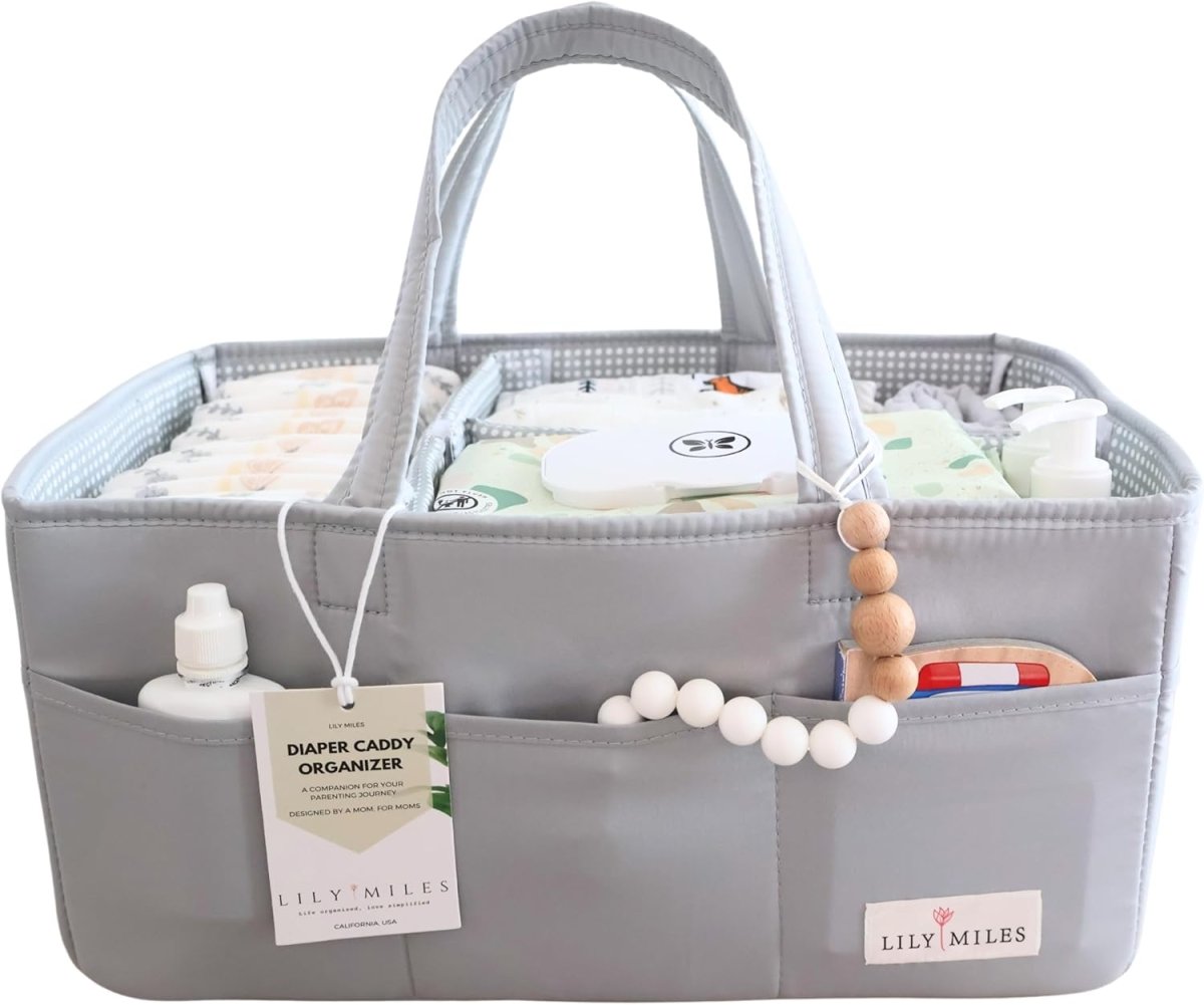 Lily Miles Baby Diaper Caddy Organizer, Wipeable Diaper Organizer Basket with 8 Pockets for Newborn Essentials, Baby Shower Gifts, Nursery Tote Bag for Changing Table or Car (Rosy Lilac, Large) - LittleTreasures