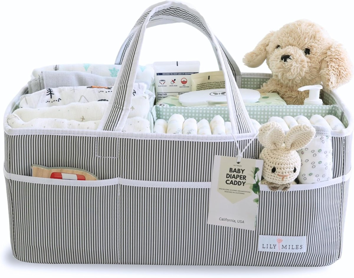 Lily Miles Baby Diaper Caddy Organizer, Wipeable Diaper Organizer Basket with 8 Pockets for Newborn Essentials, Baby Shower Gifts, Nursery Tote Bag for Changing Table or Car (Rosy Lilac, Large) - LittleTreasures