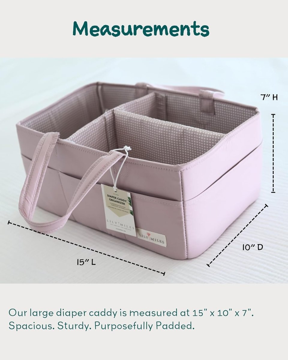 Lily Miles Baby Diaper Caddy Organizer, Wipeable Diaper Organizer Basket with 8 Pockets for Newborn Essentials, Baby Shower Gifts, Nursery Tote Bag for Changing Table or Car (Rosy Lilac, Large) - LittleTreasures